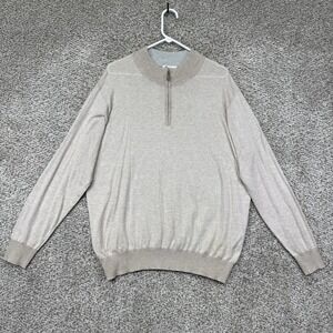 Peter Millar Crown Soft Mock Neck Sweater Men's Large Beige Cotton Silk 1/4 Zip